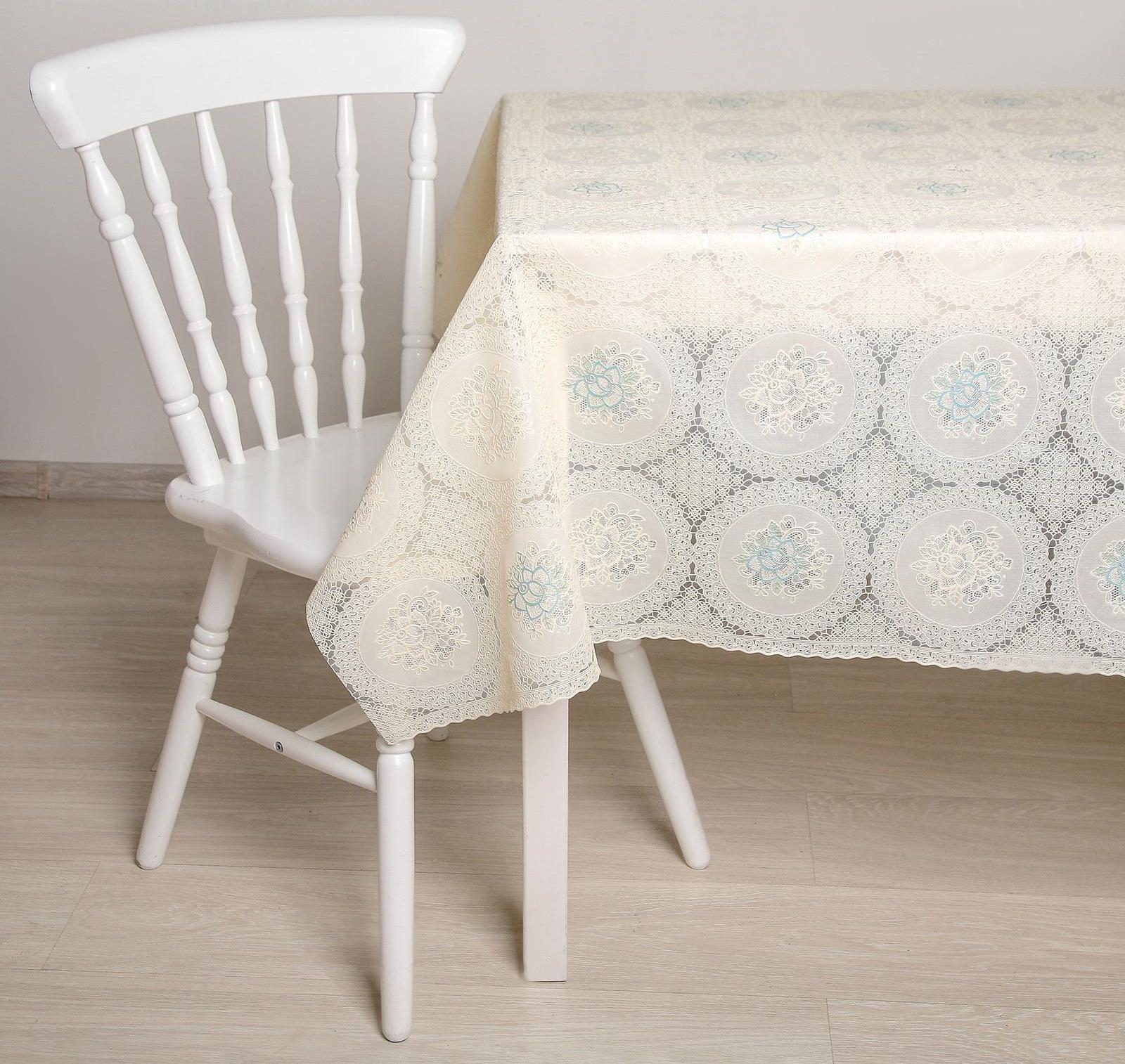 Клеёнка ажурная Lace «Цветочная поляна», ширина 137 см, рулон 20 метров, цвет бежевый