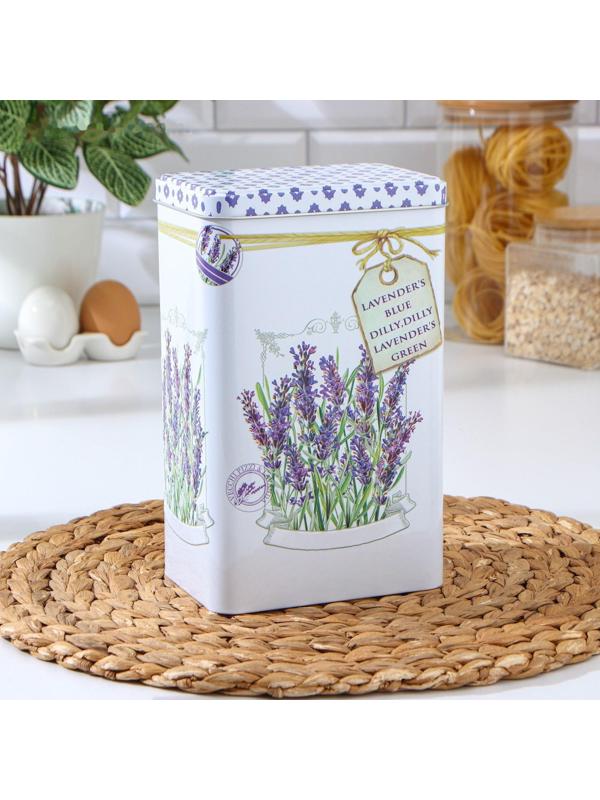 Банка для сыпучих продуктов «Лаванда», 2,7 л, 9,5×21,5 см, прямоугольная