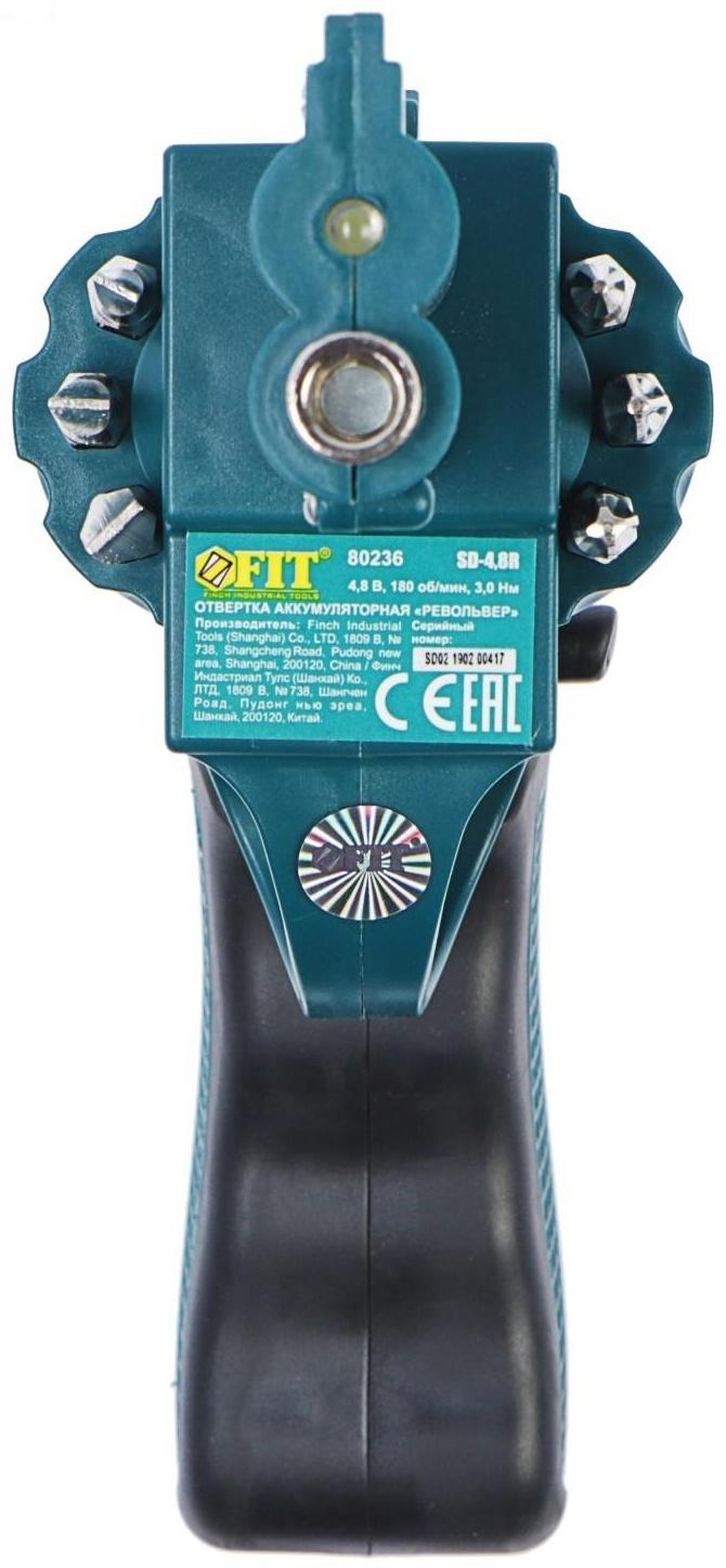 Отвертка аккумуляторная FIT 80236, 4.8 В, 180 об/мин, 3 Нм, Ni-Cd, 0.6 Ач, подсветка