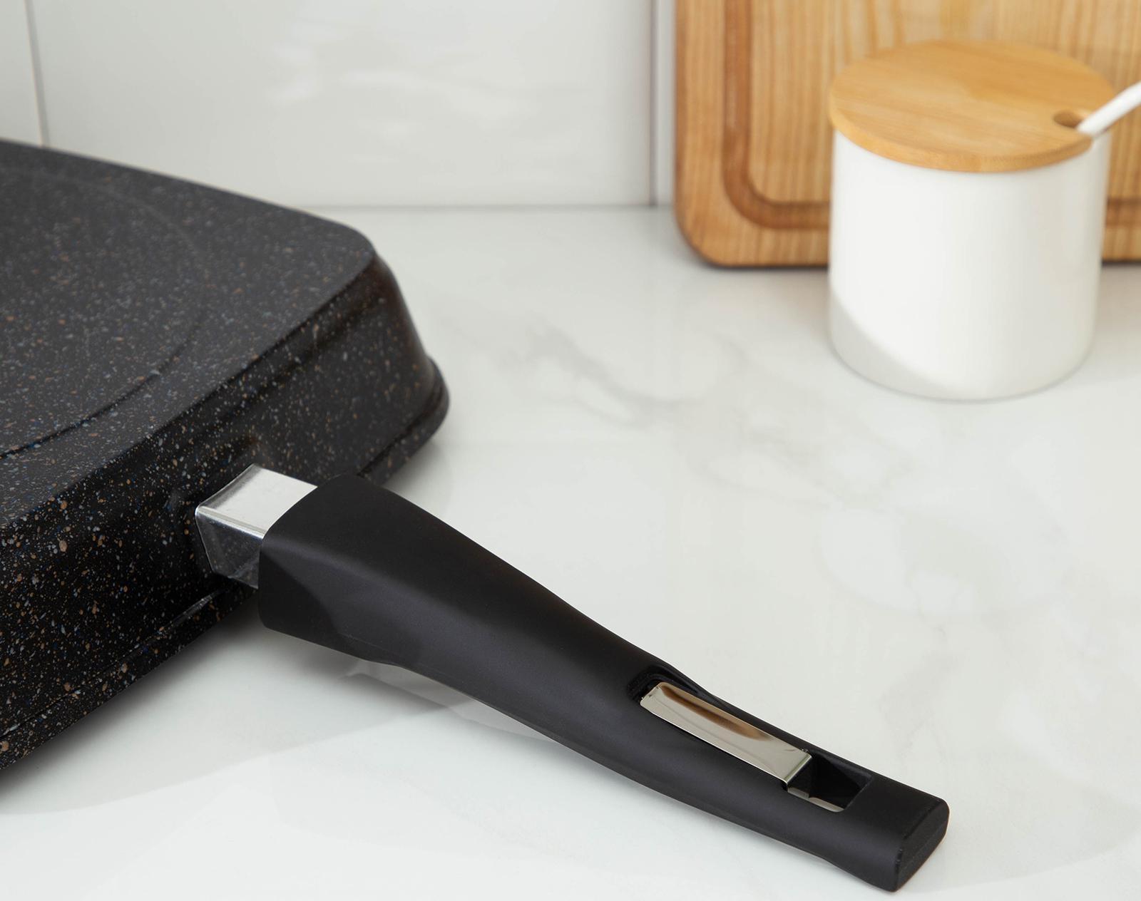 Сковорода-гриль «Гранит», 26×26, съёмная ручка, стеклянная крышка, антипригарное покрытие, цвет чёрный