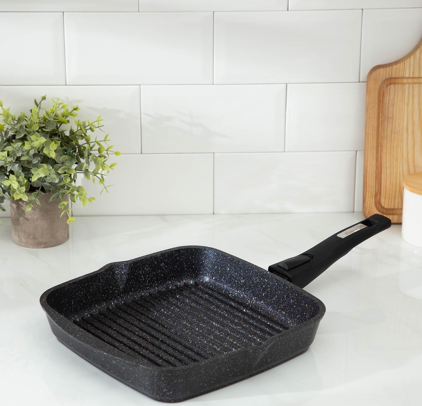 Сковорода-гриль «Гранит», 26×26, съёмная ручка, стеклянная крышка, антипригарное покрытие, цвет чёрный