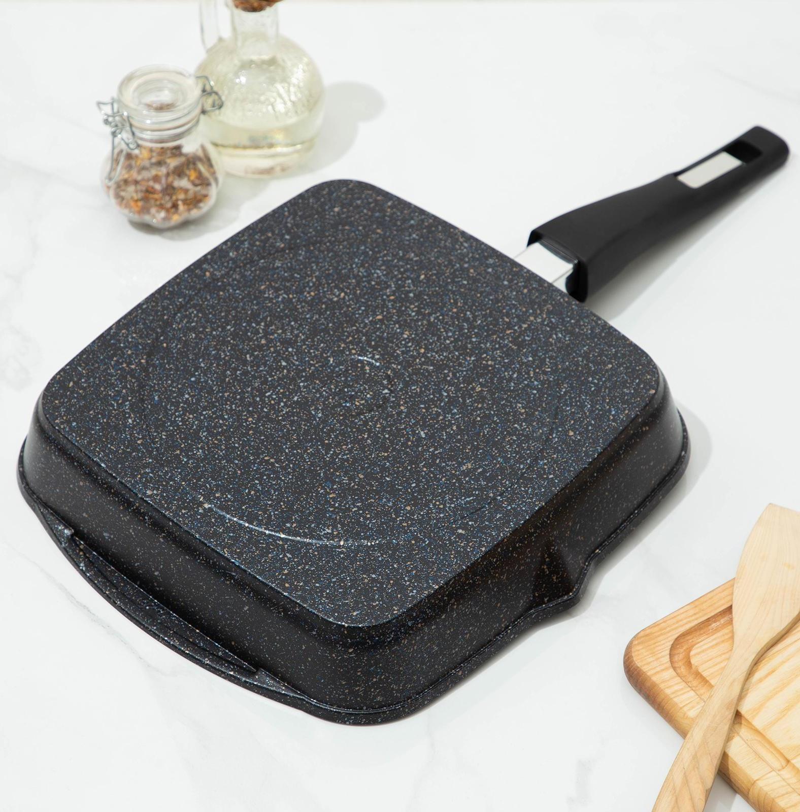 Сковорода-гриль «Гранит», 26×26, съёмная ручка, стеклянная крышка, антипригарное покрытие, цвет чёрный