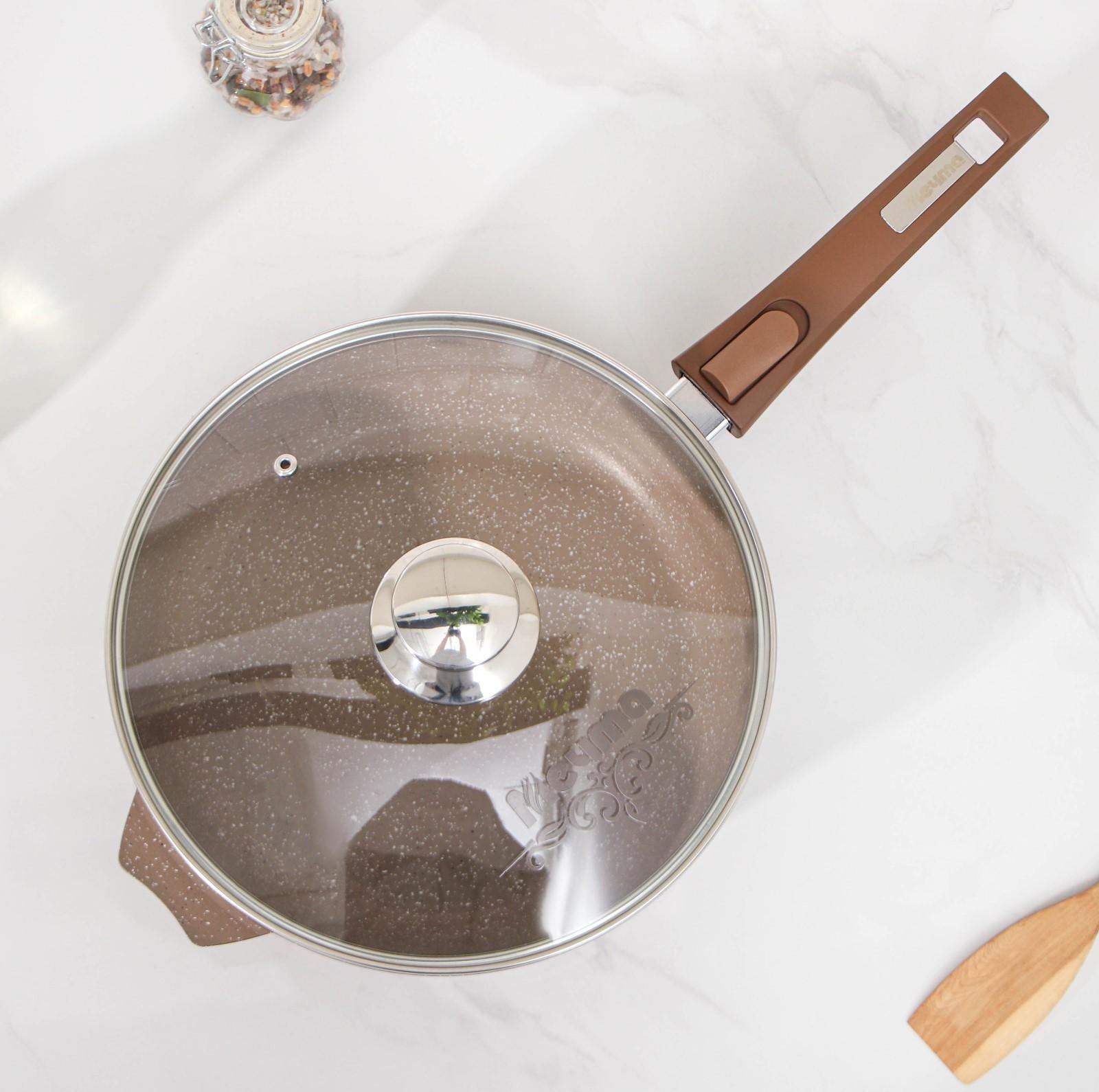 Сковорода «Гранит», d=26 см, съёмная ручка, стеклянная крышка, антипригарное покрытие, цвет коричневый
