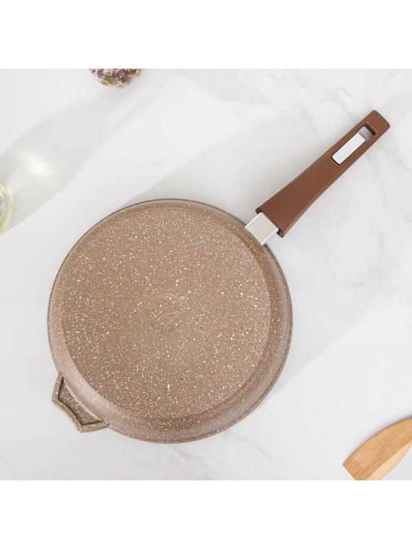 Сковорода «Гранит», d=26 см, съёмная ручка, стеклянная крышка, антипригарное покрытие, цвет коричневый