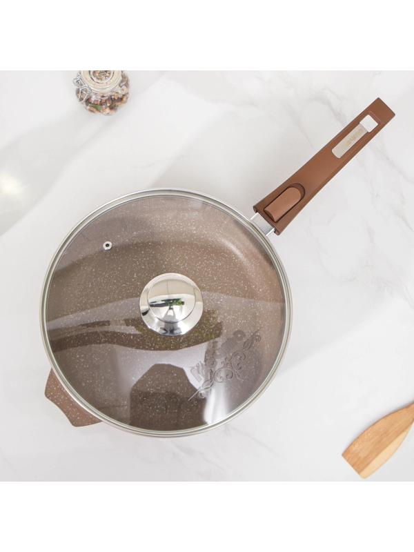 Сковорода «Гранит», d=26 см, съёмная ручка, стеклянная крышка, антипригарное покрытие, цвет коричневый