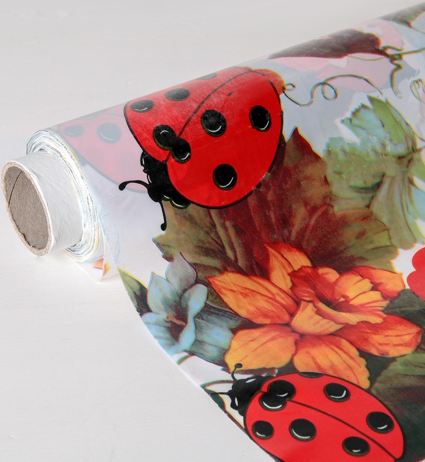 Клеёнка ПВХ «Божьи коровки», ширина 137 см, толщина 0,08 мм, рулон 30 метров