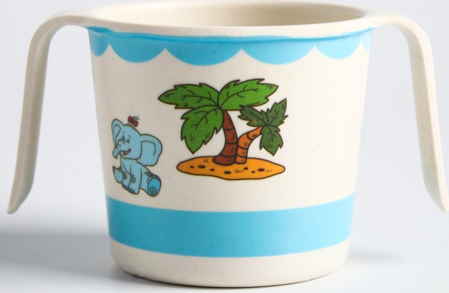 Кружка детская из бамбука с ручками, 170 мл., цвет и рисунок МИКС