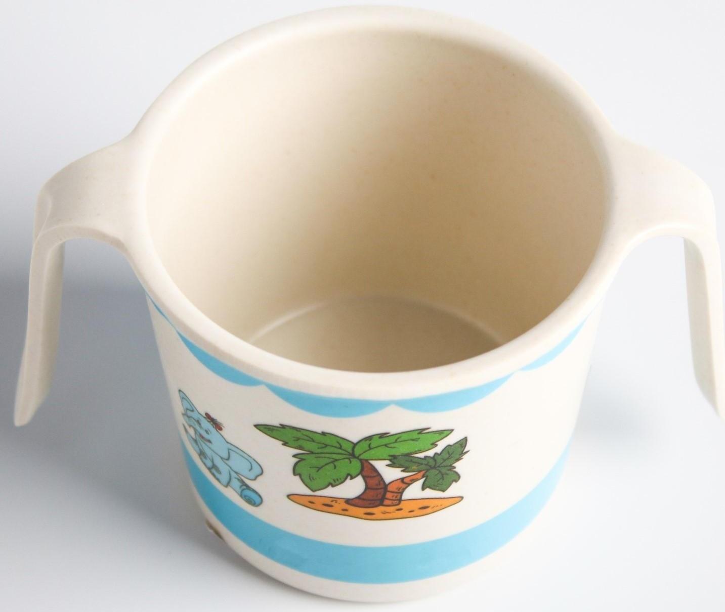 Кружка детская из бамбука с ручками, 170 мл., цвет и рисунок МИКС