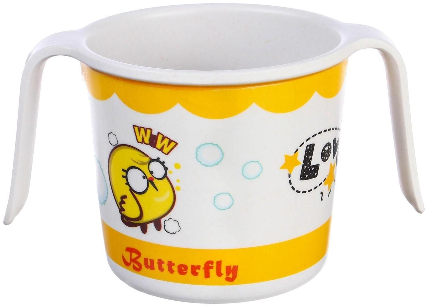 Кружка детская из бамбука с ручками, 170 мл., цвет и рисунок МИКС