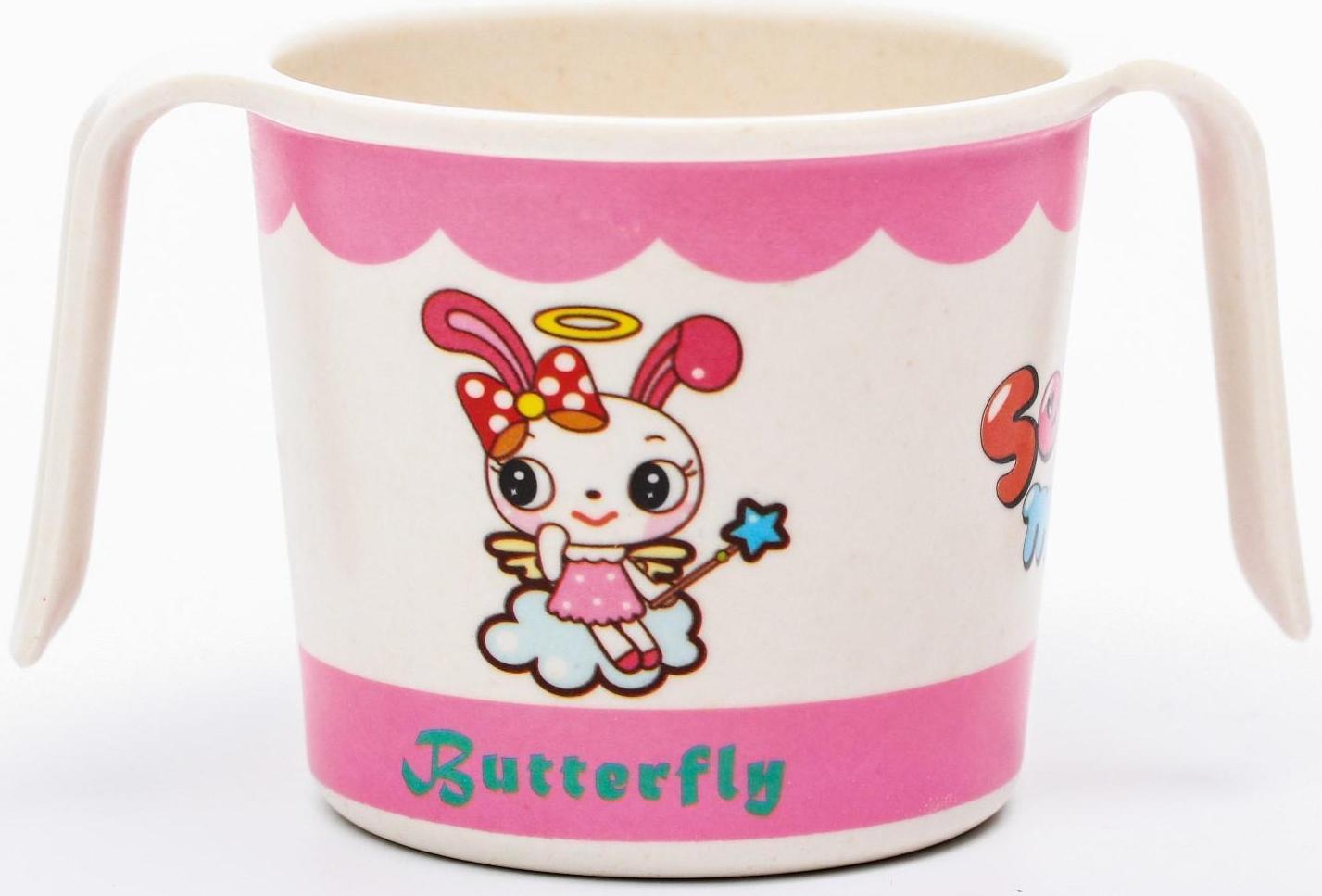 Кружка детская из бамбука с ручками, 170 мл., цвет и рисунок МИКС