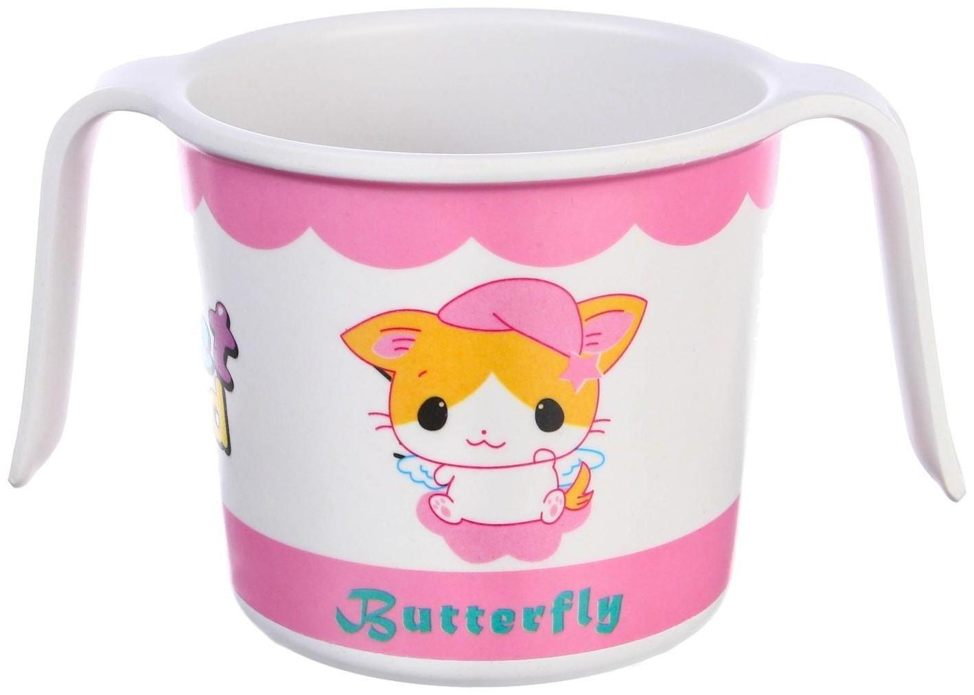 Кружка детская из бамбука с ручками, 170 мл., цвет и рисунок МИКС