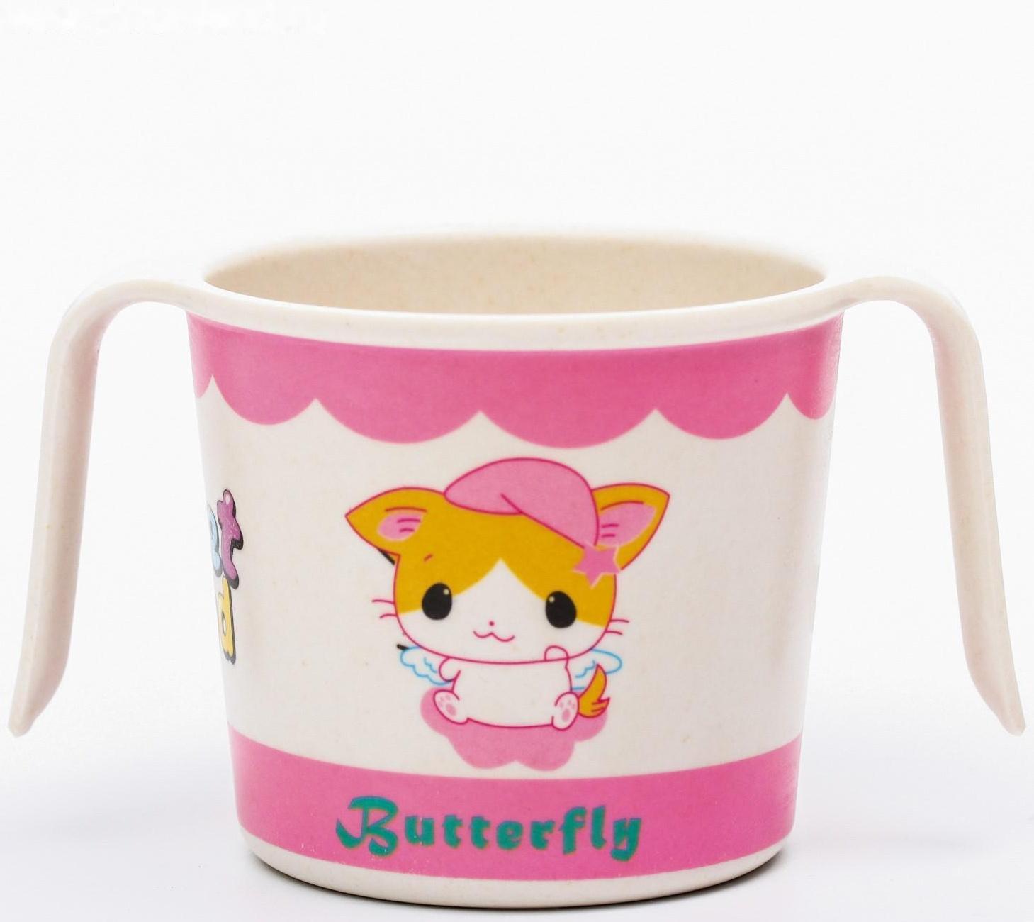 Кружка детская из бамбука с ручками, 170 мл., цвет и рисунок МИКС