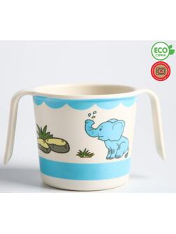 Кружка детская из бамбука с ручками, 170 мл., цвет и рисунок МИКС