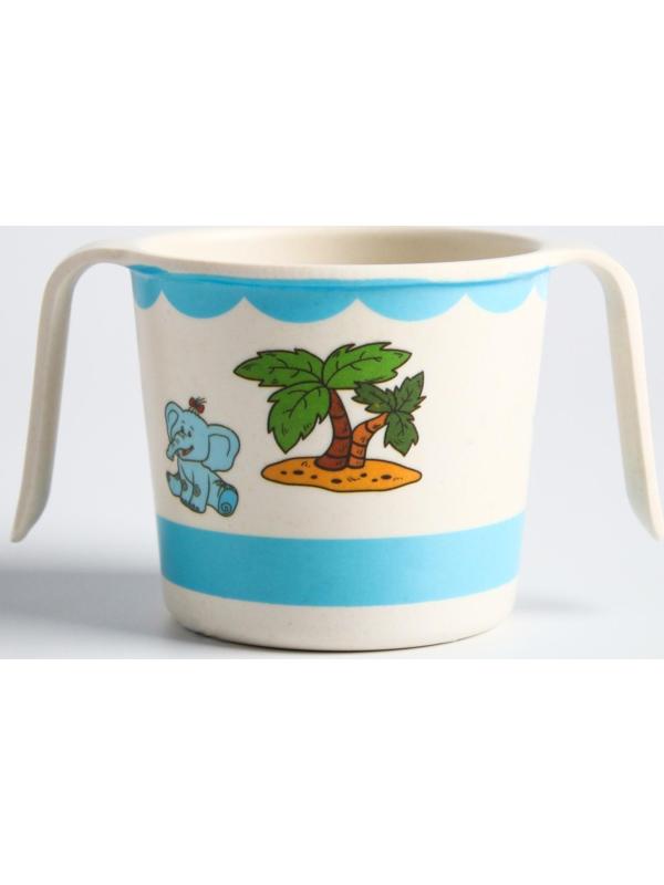 Кружка детская из бамбука с ручками, 170 мл., цвет и рисунок МИКС