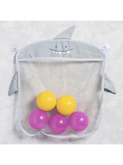 Сетка для хранения игрушек в ванной на присосках «Акула», цвет серый