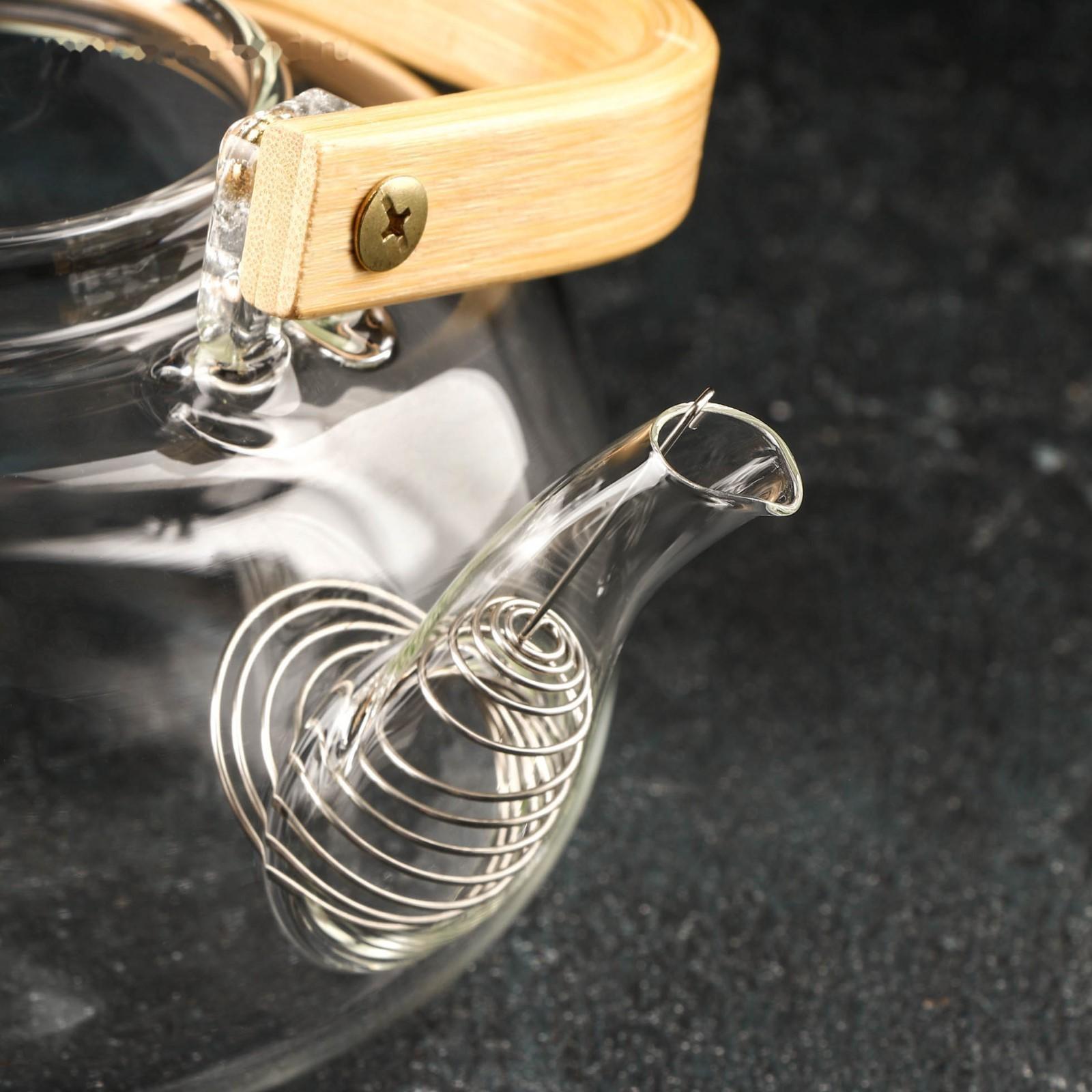 Чайник стеклянный заварочный с бамбуковой крышкой и металлическим фильтром «Эко. Бабл», 800 мл, 18×13,5×12,5 см