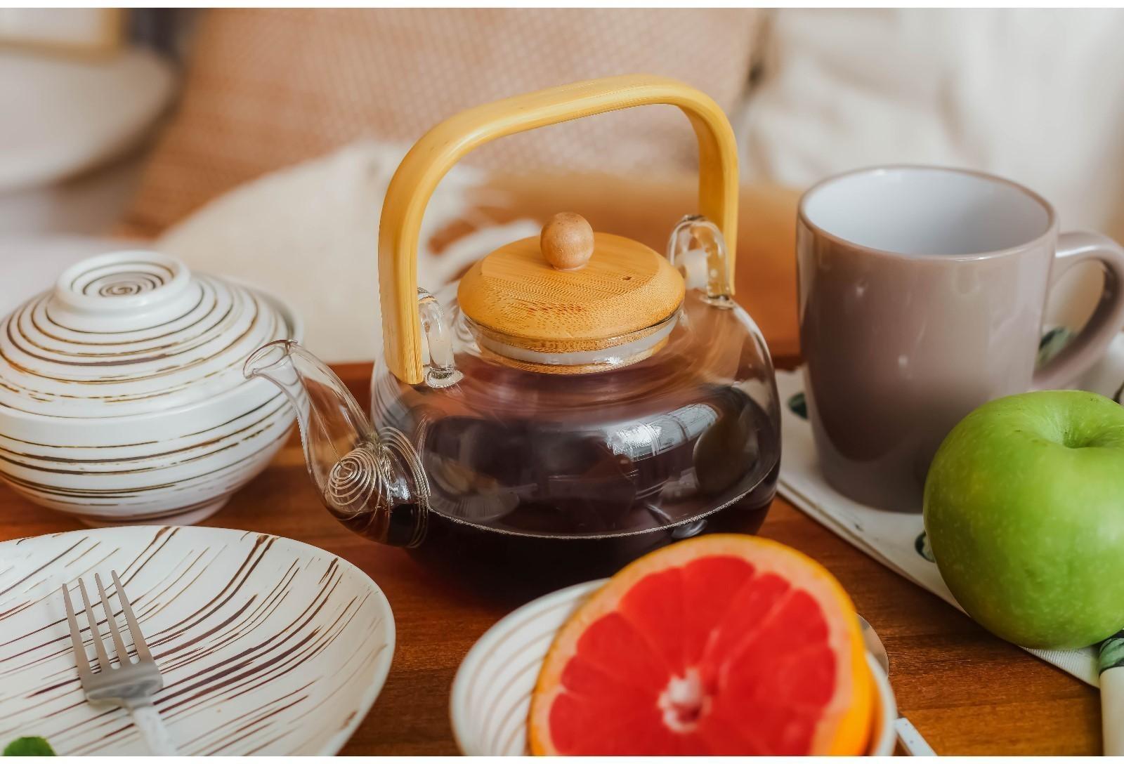 Чайник стеклянный заварочный с бамбуковой крышкой и металлическим фильтром «Эко. Бабл», 800 мл, 18×13,5×12,5 см