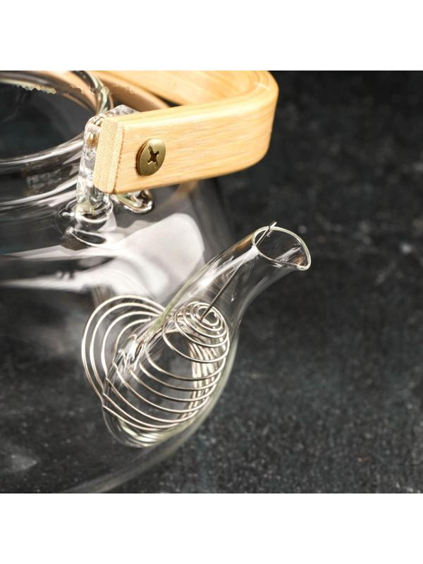 Чайник стеклянный заварочный с бамбуковой крышкой и металлическим фильтром «Эко. Бабл», 800 мл, 18×13,5×12,5 см