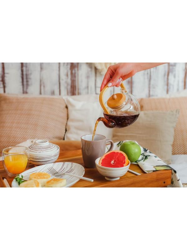 Чайник стеклянный заварочный с бамбуковой крышкой и металлическим фильтром «Эко. Бабл», 800 мл, 18×13,5×12,5 см