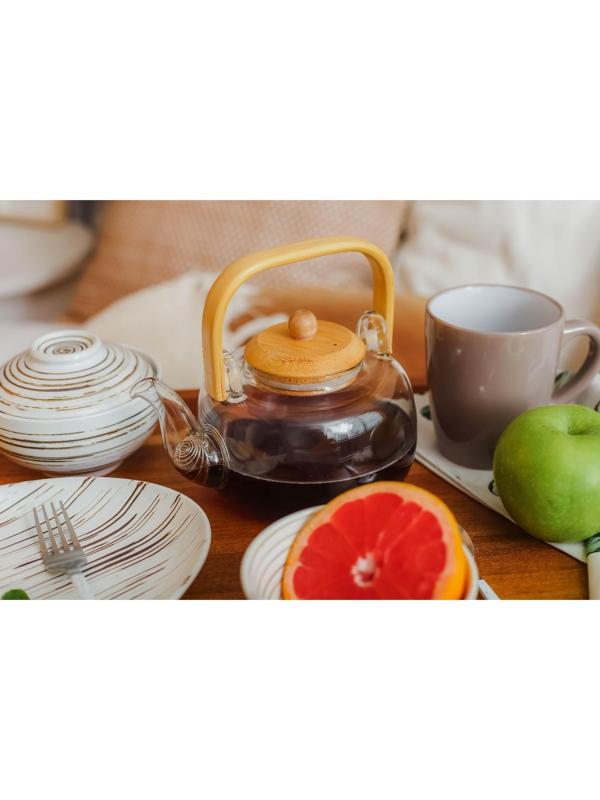 Чайник стеклянный заварочный с бамбуковой крышкой и металлическим фильтром «Эко. Бабл», 800 мл, 18×13,5×12,5 см