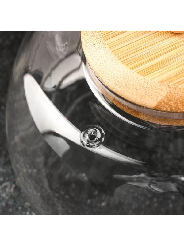 Чайник стеклянный заварочный с бамбуковой крышкой и металлическим фильтром «Эко. Бабл», 800 мл, 18×13,5×12,5 см