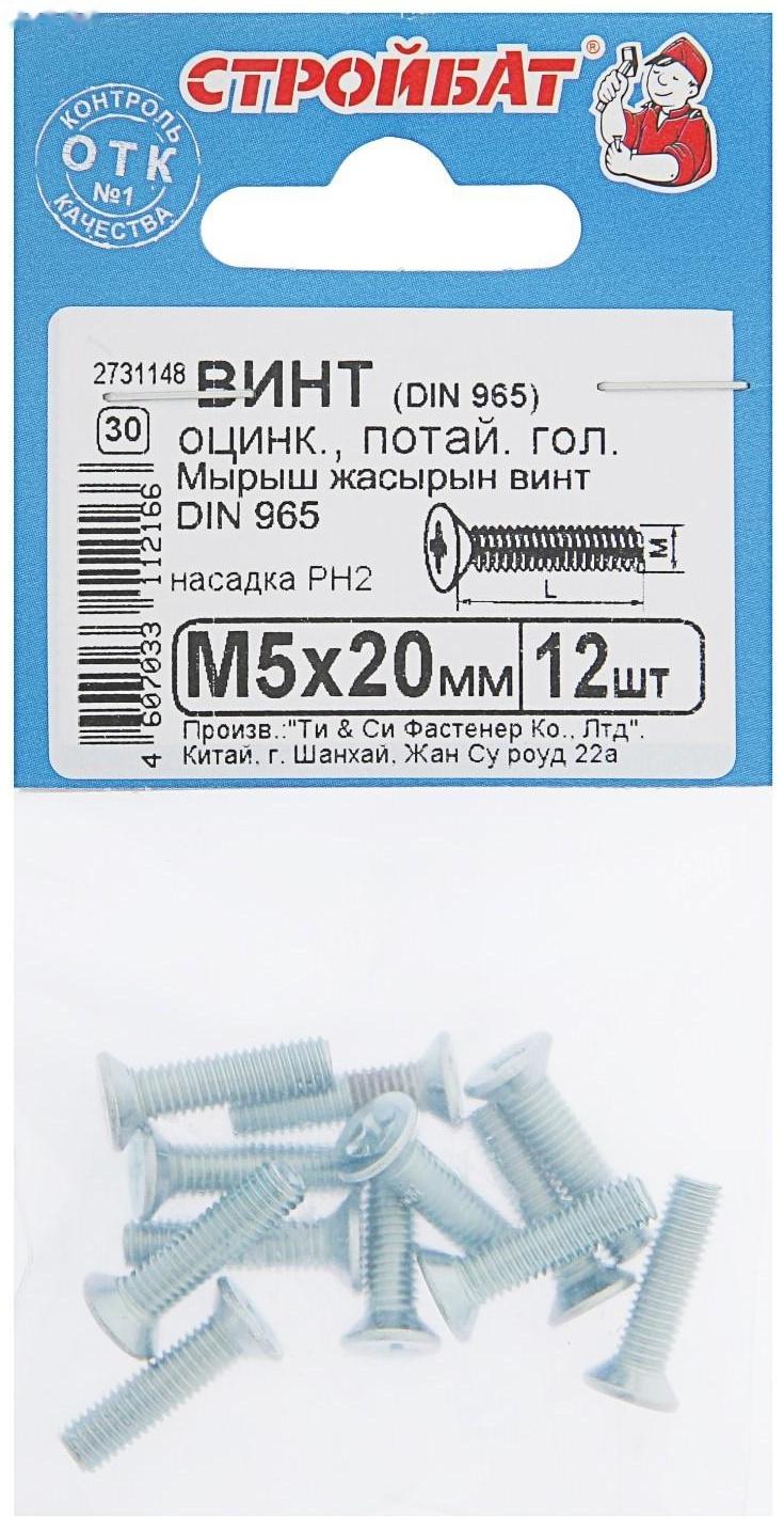 Винт DIN 965, M5 x 20 мм, оцинкованный с потайной головкой, 12 шт.
