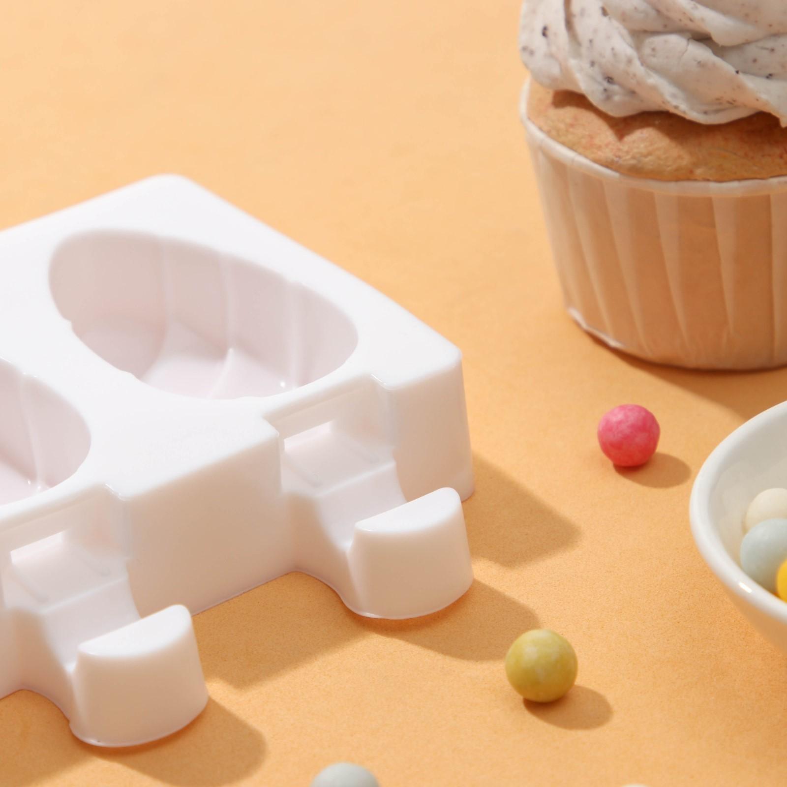 Форма для мороженого «Клубника со сливками», 19,5×11,5 см, 4 ячейки (6,7×3,7 см), цвет МИКС