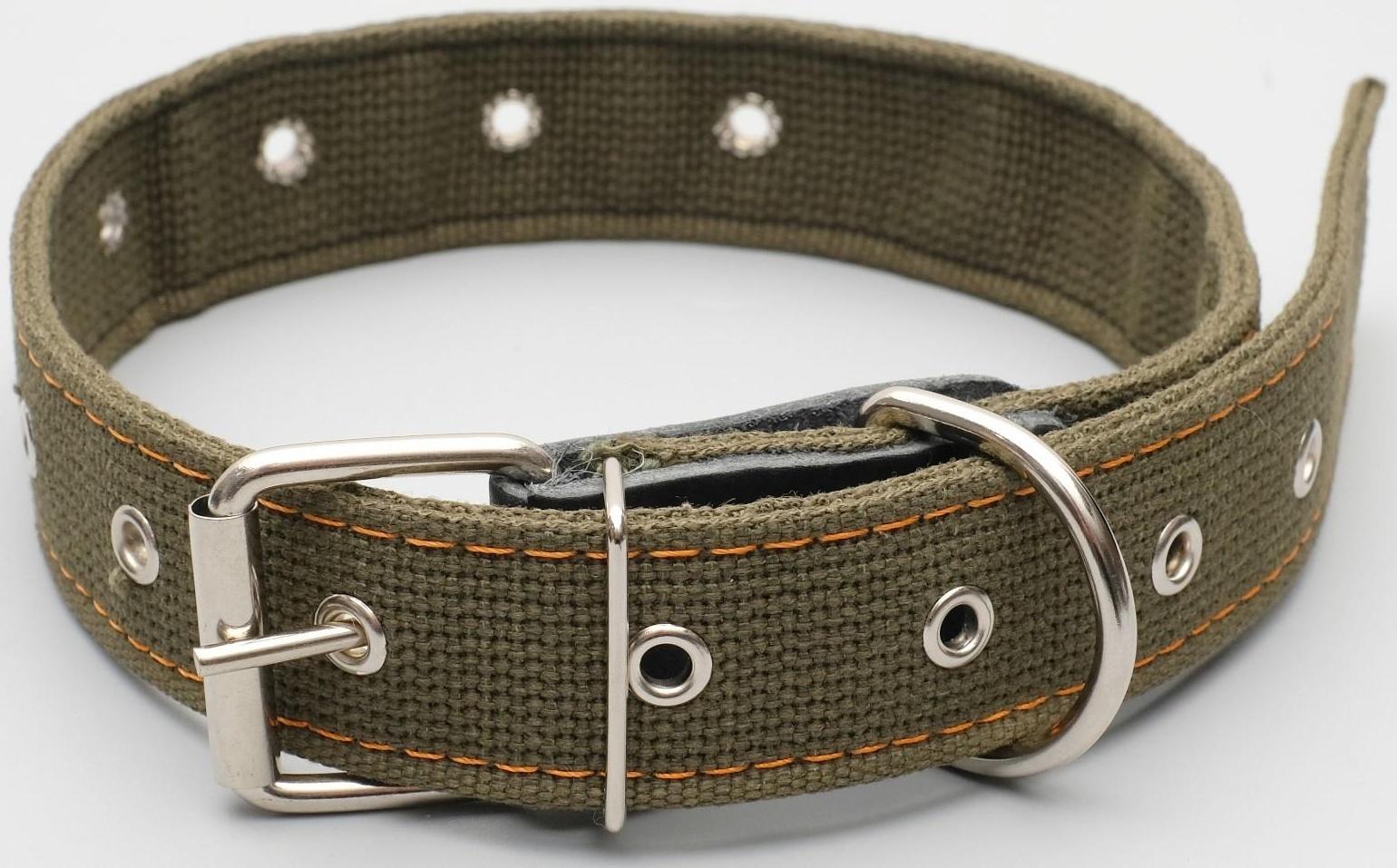 Ошейник брезентовый безразмерный двухслойный, 72 х 3,5 см, ОШ 45-60 см, хаки
