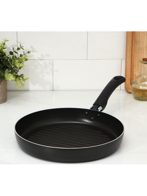 Сковорода-гриль «Хит», d=26 см, антипригарное покрытие, цвет чёрный