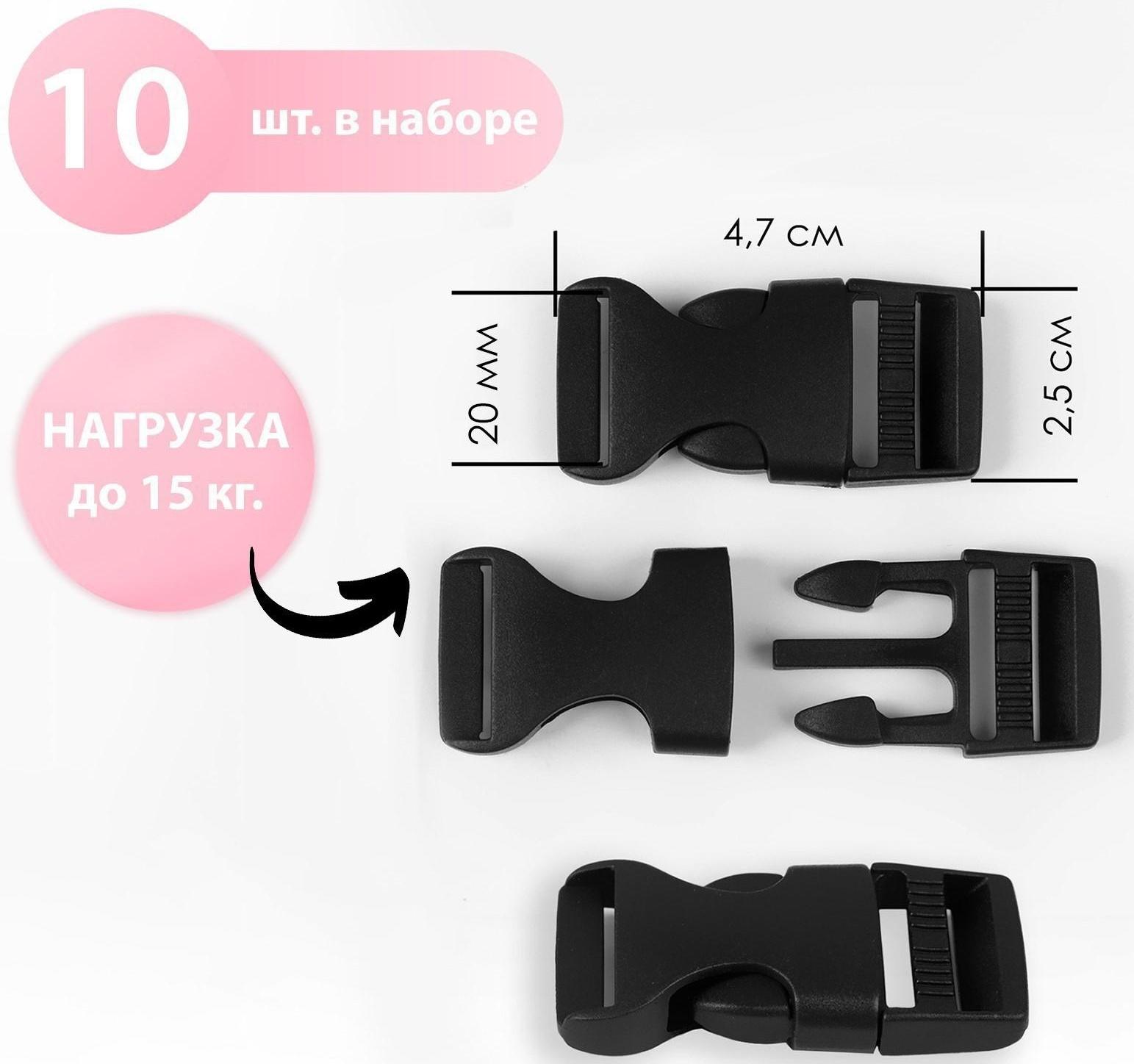 Фастекс 20 мм, нагрузка до 15 кг, 10 шт, цвет чёрный