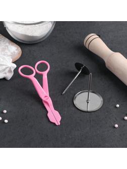 Набор кондитерский Доляна, 3 предмета: гвоздь кондитерский d=3/5 см, ножницы кондитерские для переноски украшений, цвет МИКС