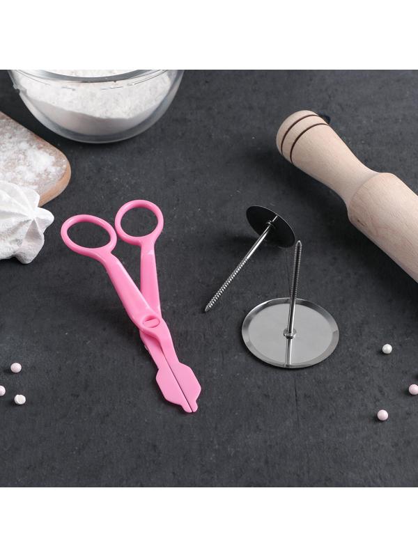 Набор кондитерский Доляна, 3 предмета: гвоздь кондитерский d=3/5 см, ножницы кондитерские для переноски украшений, цвет МИКС