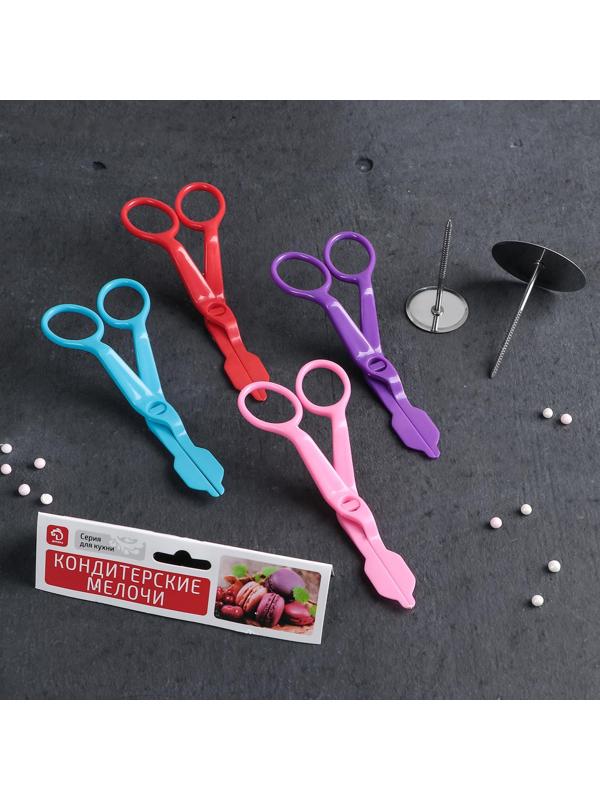 Набор кондитерский Доляна, 3 предмета: гвоздь кондитерский d=3/5 см, ножницы кондитерские для переноски украшений, цвет МИКС