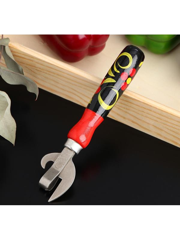 Открывалка не клепаная,16×4 см, с художественной росписью и ручкой из бука