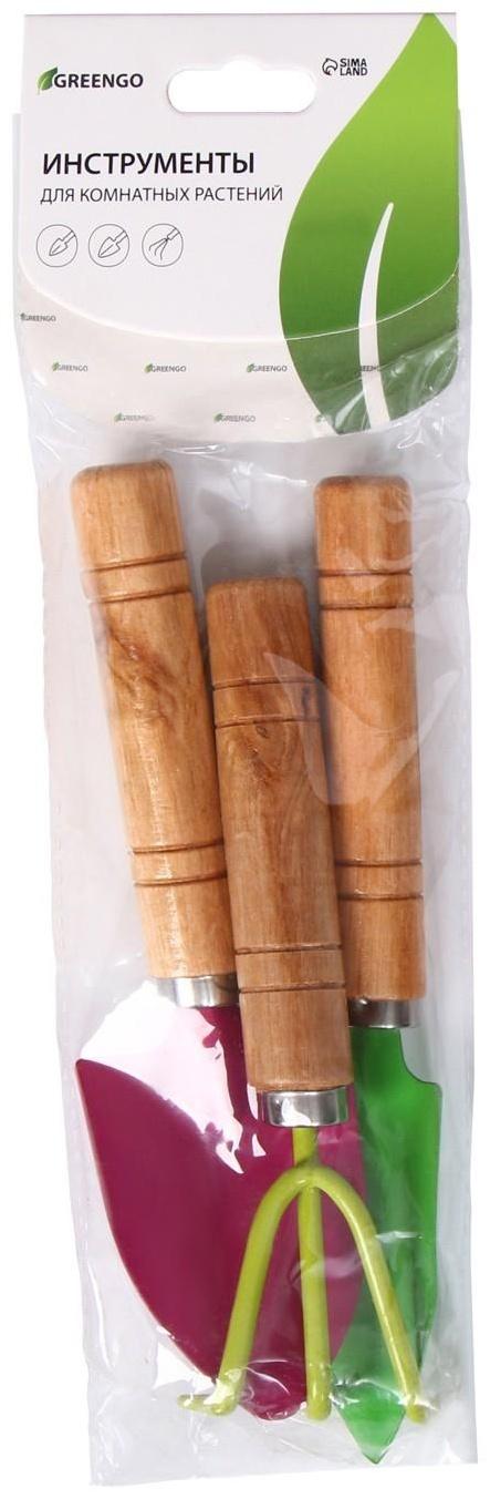 Набор садового инструмента, 3 предмета: рыхлитель, совок, грабли, длина 20 см