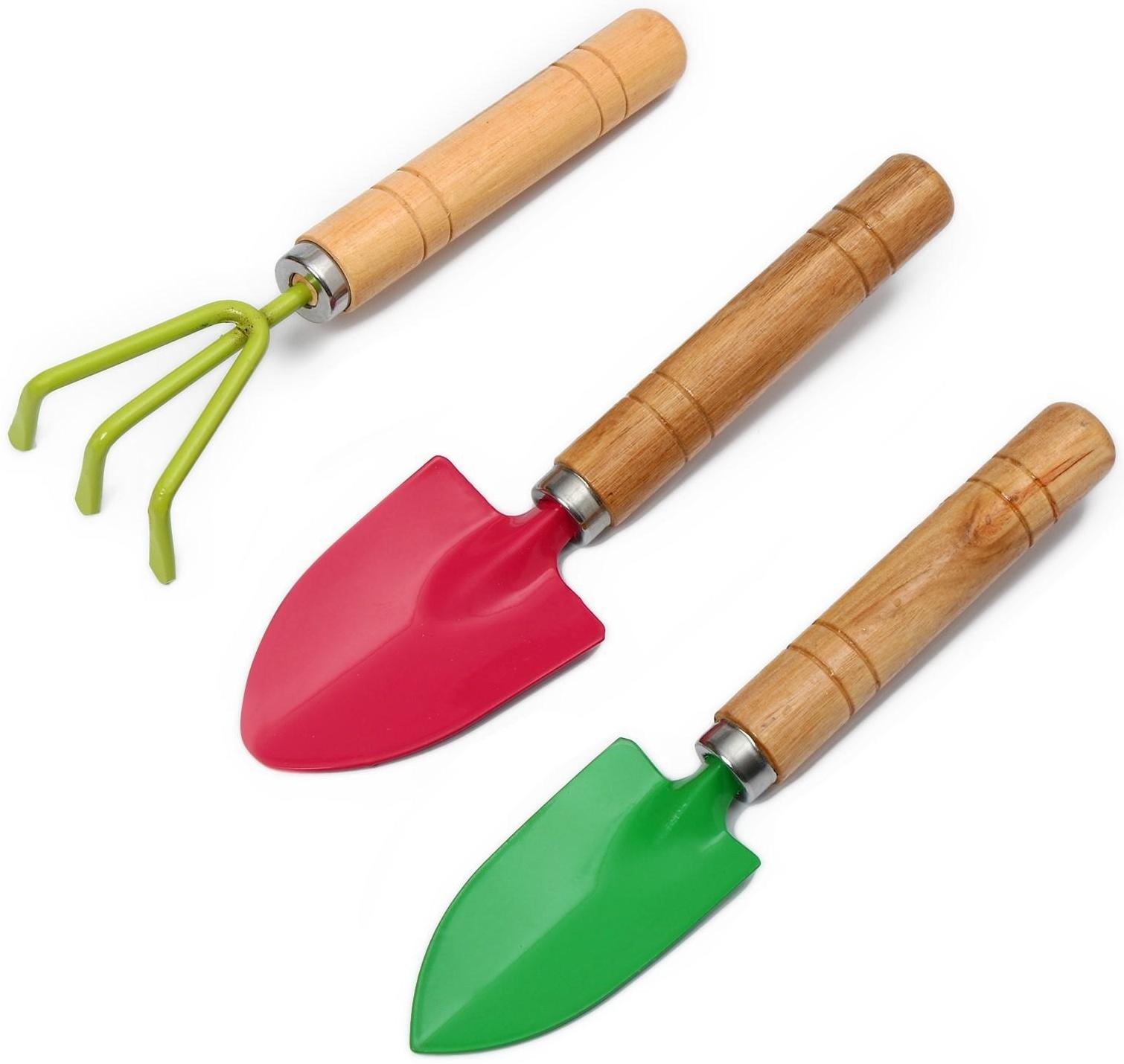 Набор садового инструмента, 3 предмета: рыхлитель, совок, грабли, длина 20 см