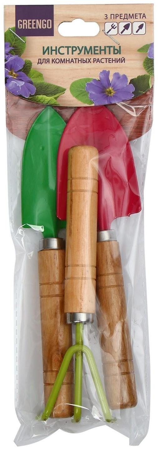 Набор садового инструмента, 3 предмета: рыхлитель, совок, грабли, длина 20 см