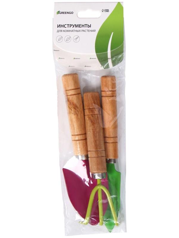 Набор садового инструмента, 3 предмета: рыхлитель, совок, грабли, длина 20 см