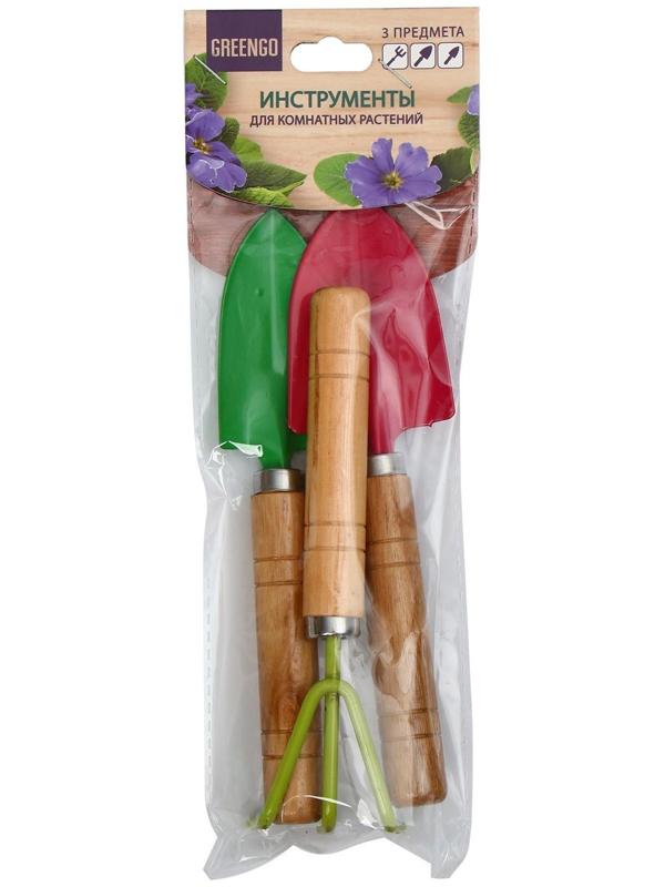 Набор садового инструмента, 3 предмета: рыхлитель, совок, грабли, длина 20 см