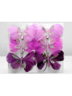 Бабочка для декора и флористики, на прищепке, пластиковая, сиреневый, микс, 1 шт., 8 х 5 х 1 см