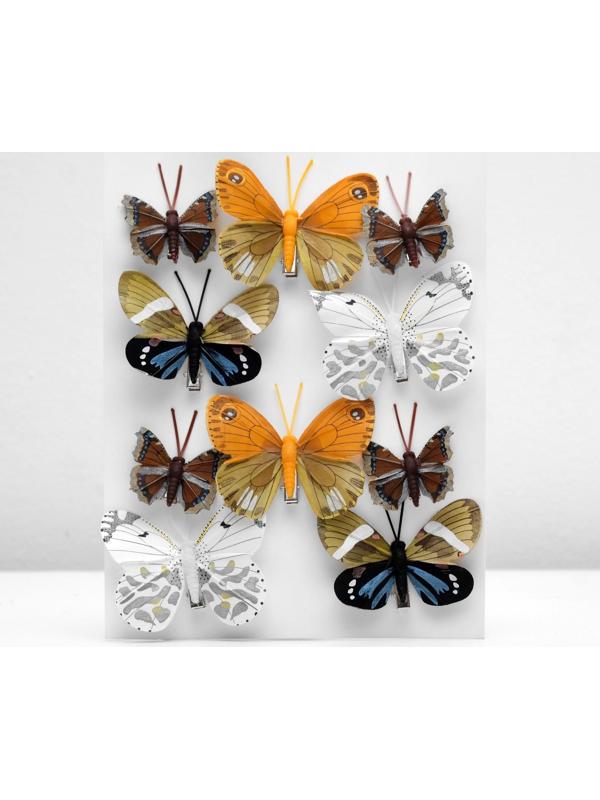 Бабочка для декора и флористики, на прищепке, пластиковая, микс, 1 шт., 4 см и 8 см