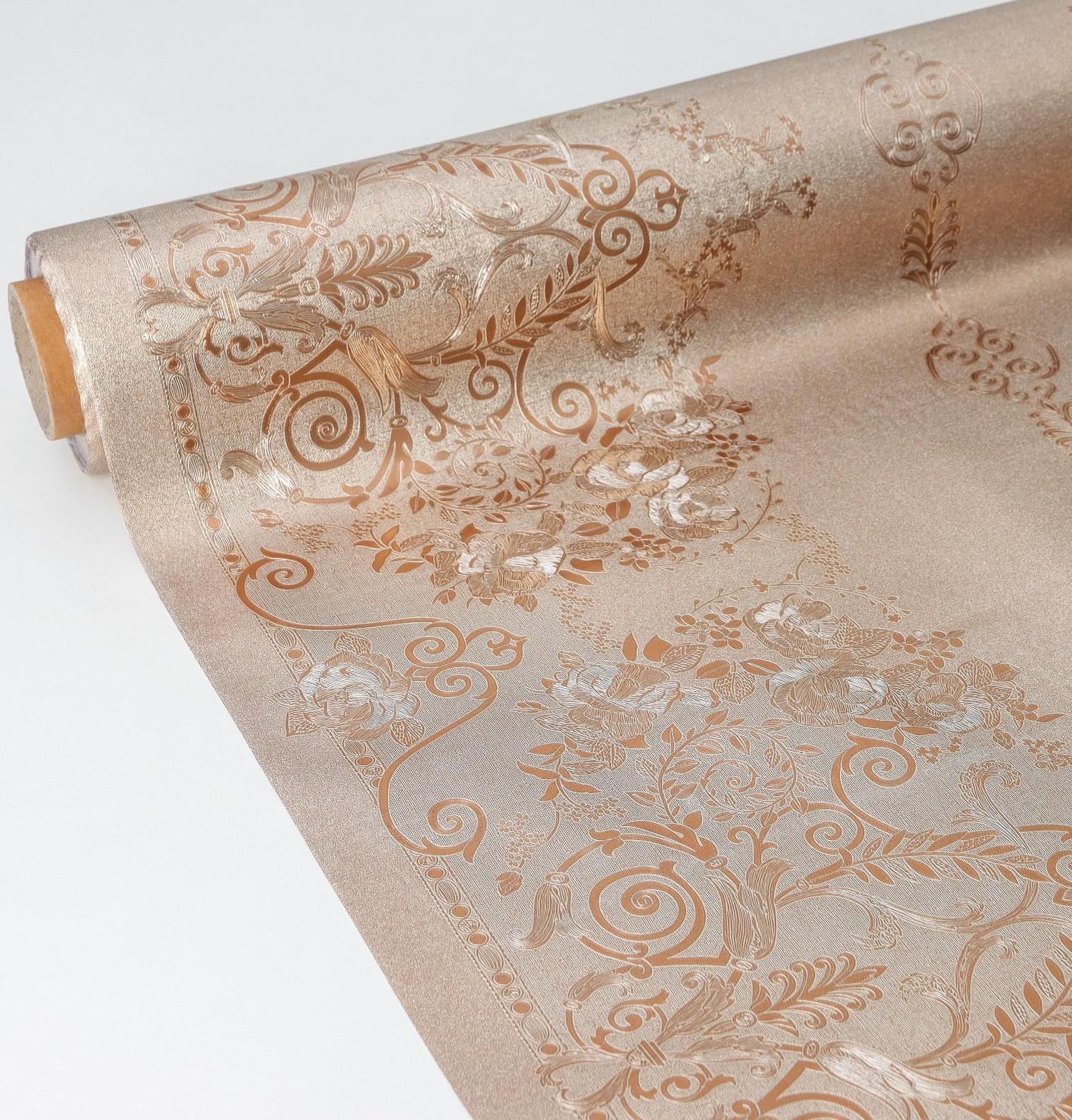 Клеёнка столовая ПВХ , ширина 137 см, толщина 0,25 мм, рулон 20 метров, цвет золотой