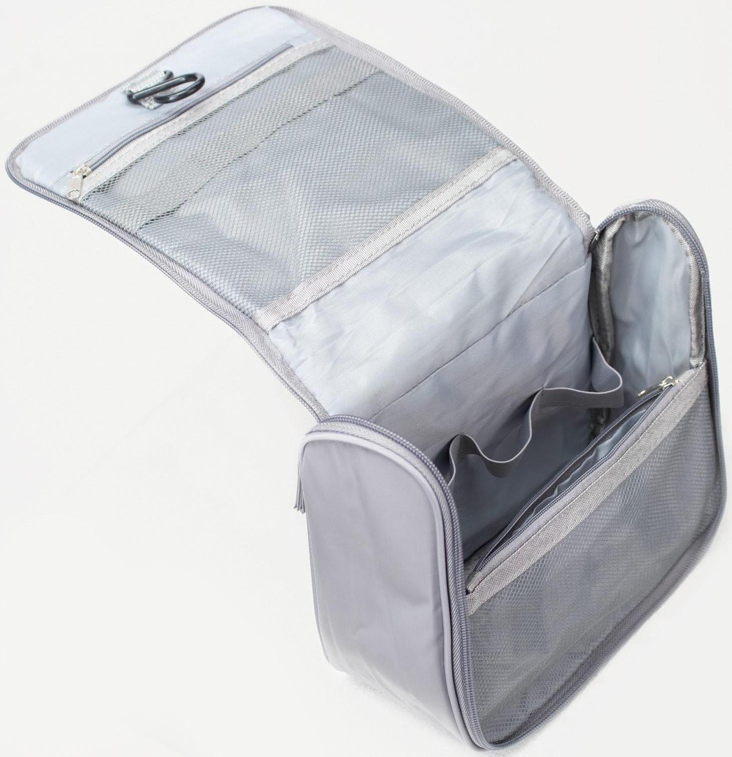 Косметичка-несессер, отдел на молнии, с ручкой, с крючком, цвет серый