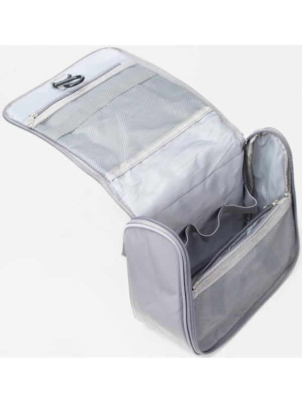 Косметичка-несессер, отдел на молнии, с ручкой, с крючком, цвет серый