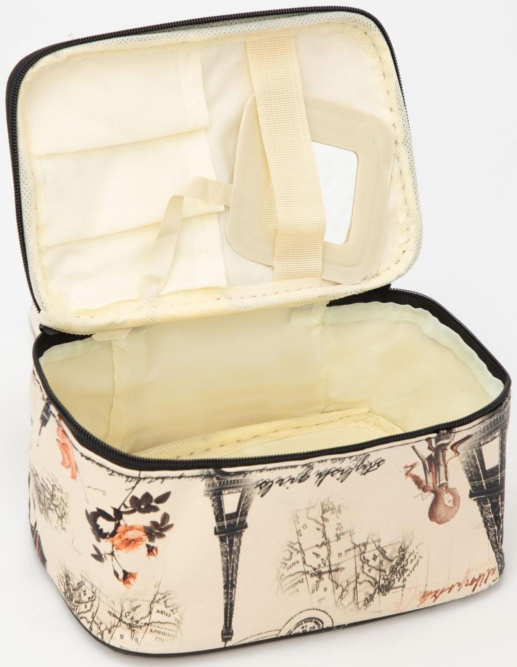 Косметичка на молнии, с зеркалом, цвет бежевый