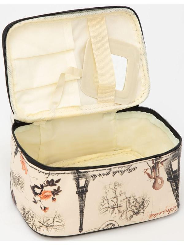 Косметичка на молнии, с зеркалом, цвет бежевый