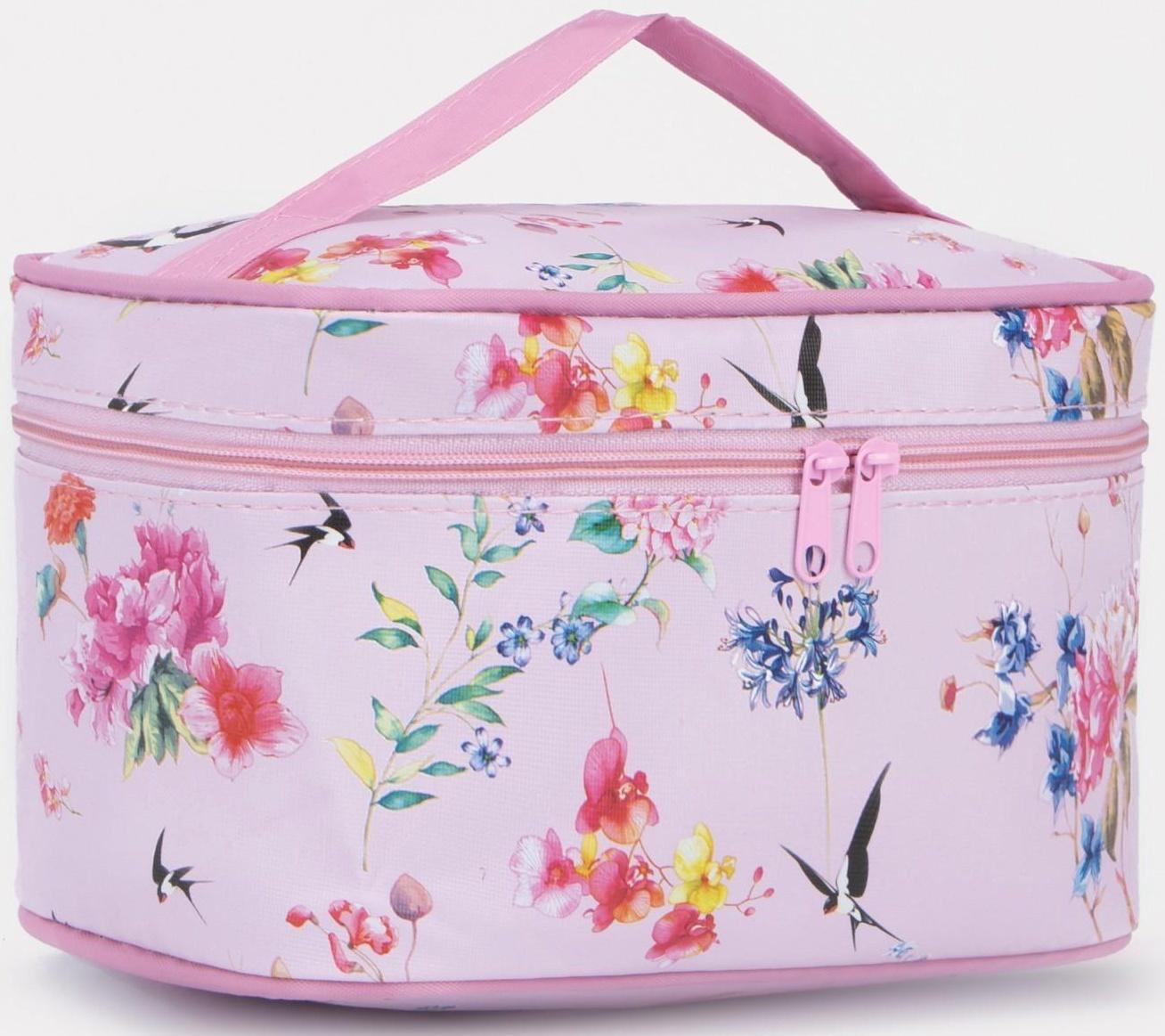 Косметичка на молнии, с зеркалом, цвет розовый