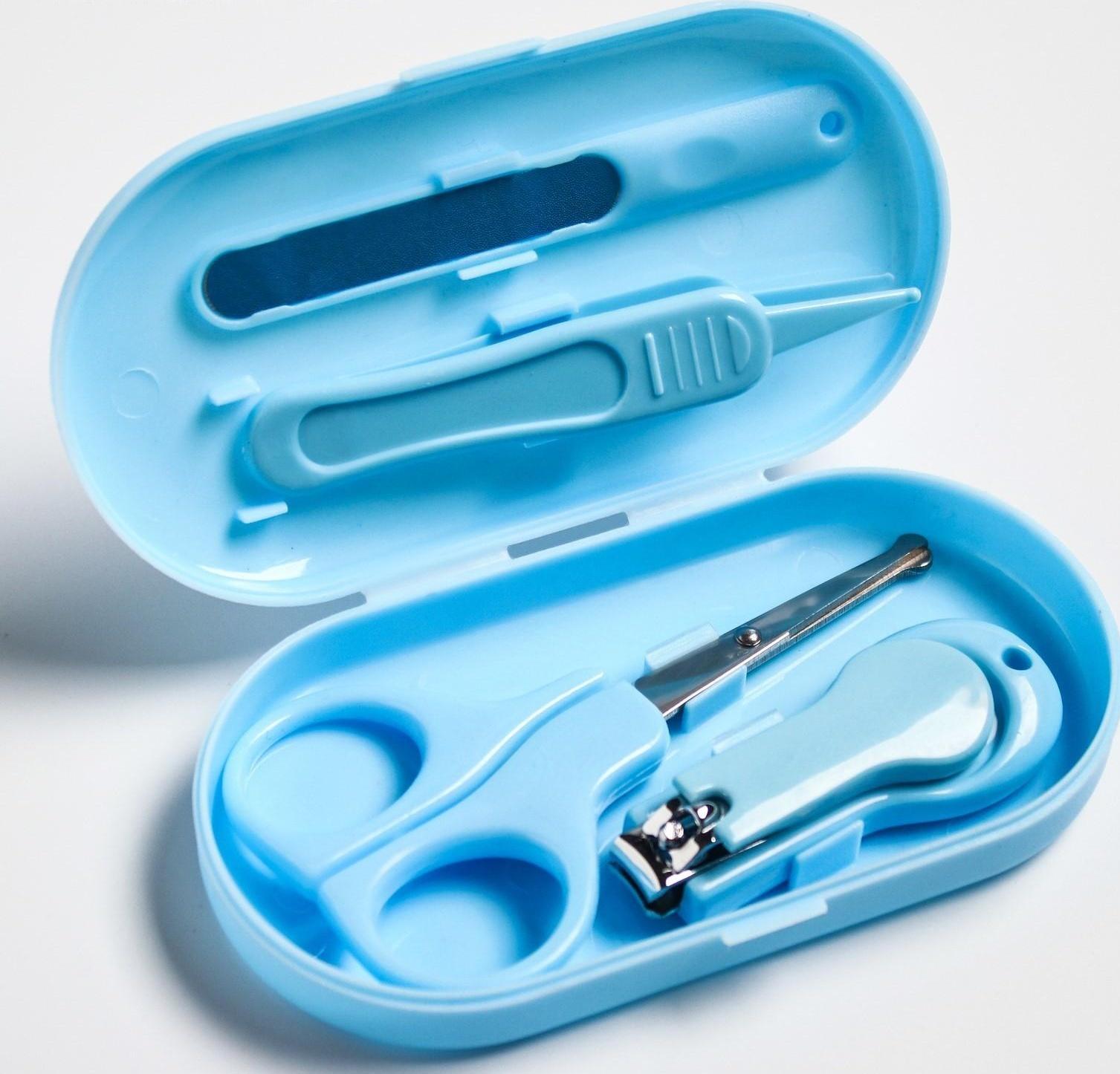 Детский маникюрный набор (ножницы, книпсер, пилка, пинцет), цвет голубой