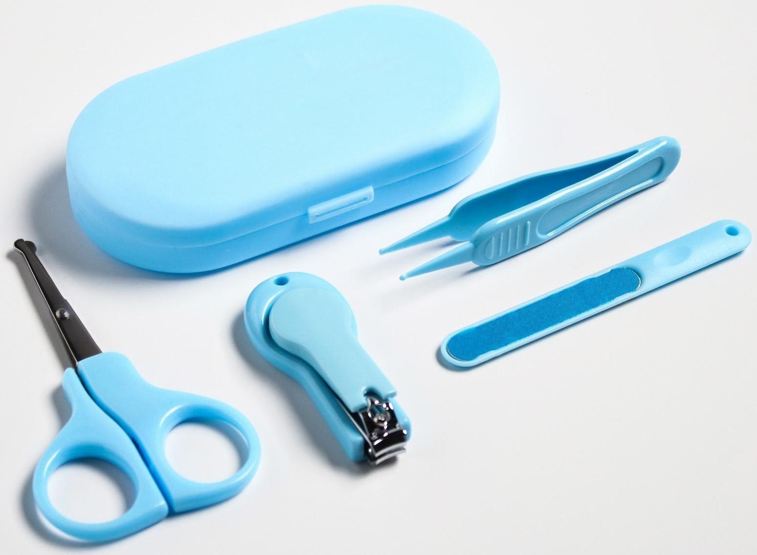 Детский маникюрный набор (ножницы, книпсер, пилка, пинцет), цвет голубой