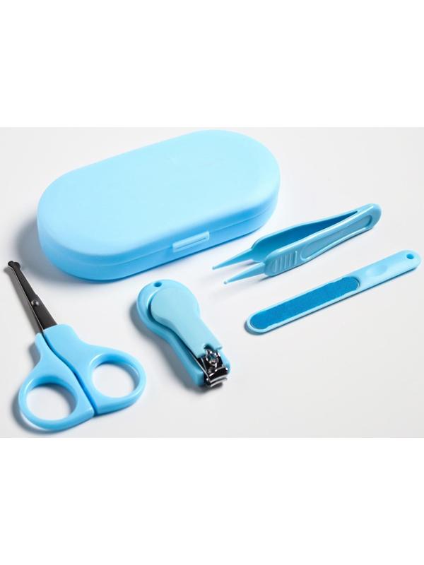 Детский маникюрный набор (ножницы, книпсер, пилка, пинцет), цвет голубой